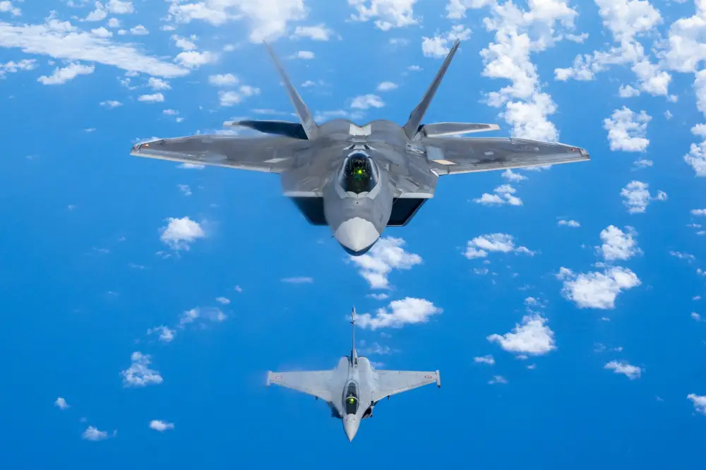 US Air Force F-22 Raptors Advance Interoperability with French Air Force Rafales