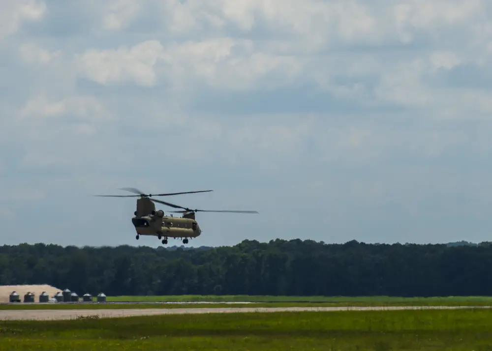 US Army CH-47F Chinooks Take Flight from Seymour Johnson Air Force Base, North Carolina