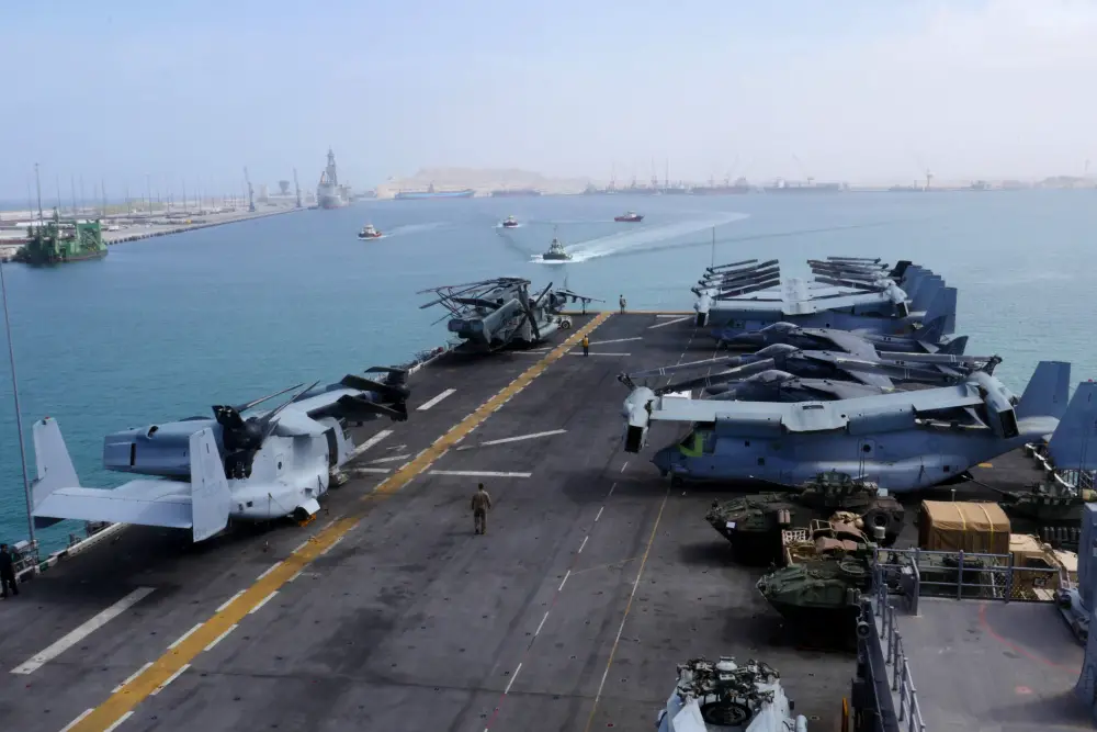 Amphibious assault ship USS Iwo Jima (LHD 7) arrives in Duqm, Oman, to conduct a sustainment and logistics visit, July 16.