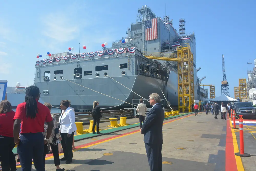 Fleet replenishment oiler USNS John Lewis (T-AO 205), the Military Sealift Command's newest ship, was christened during a ceremony at the General Dynamics NASSCO shipyard in San Diego, Calif., today.