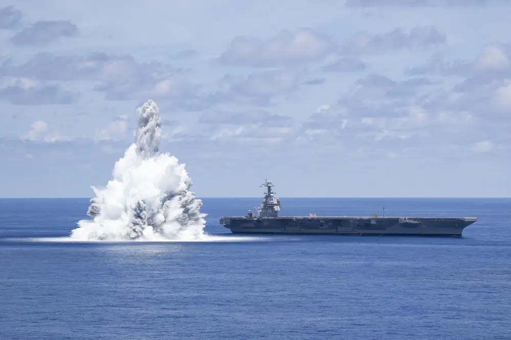US Navy USS Gerald R. Ford (CVN 78) Completes Second Full Ship Shock Trial Event