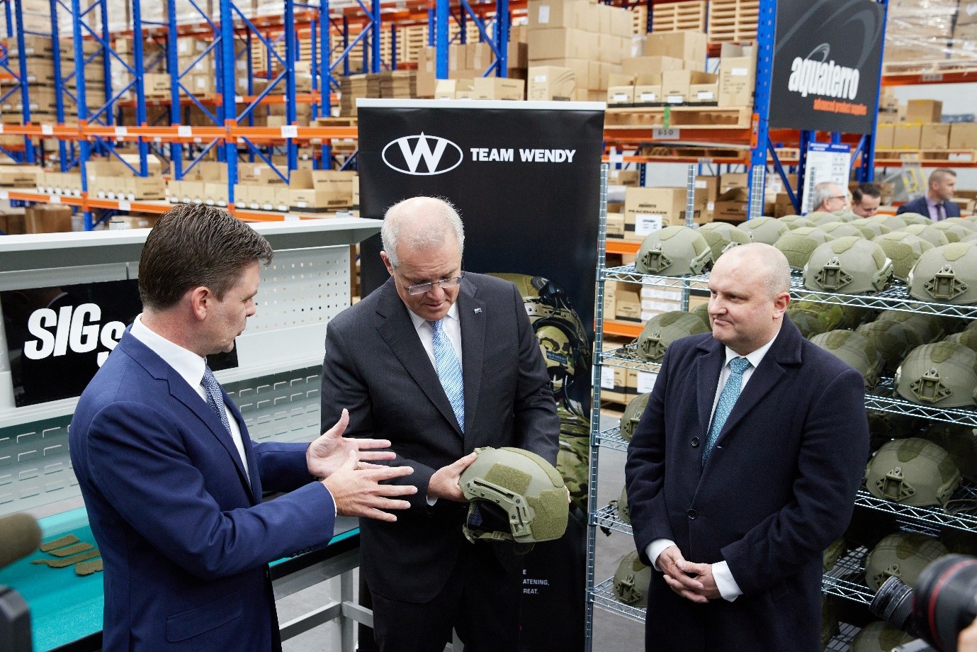 The HON Scott Morrison, Prime Minister of Australia, previewed Aquaterro’s refurbishment and SPPE capabilities during his visit to Aquaterro Headquarters in May 2021, where the Prime Minister was among the first to see the new Combat Ballistic Helmet Technical Inspection and Refurbishment process, now operating within the new Building 2. 