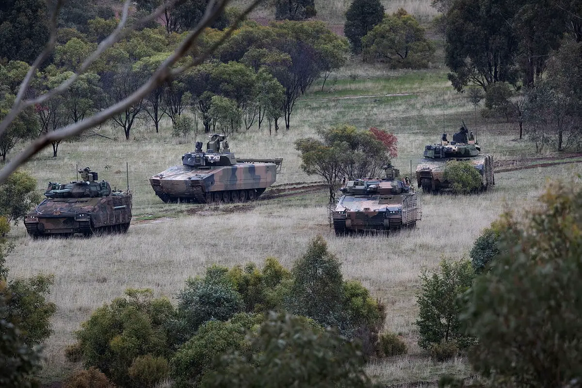 Hanwha Defense Australia Redback Infantry Fighting Vehicle (front) and Rheinmetall Defence Australia LYNX KF41 Infantry Fighting Vehicle (back), conduct LAND 400 Phase 3 user evaluation trials at Puckapunyal Military Area, Victoria.