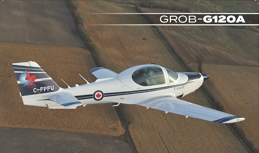 The Grob-G120A is the primary flight aircraft used in the oyal Canadian Air Force for pilot training.