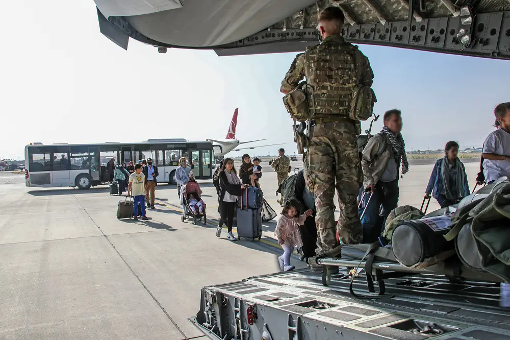 Image of British citizens and dual nationals residing in Afghanistan being relocated to the U.K.