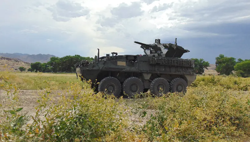 Stryker Double V hull infantry carrier vehicle fitted with Samson 30mm Medium Caliber Weapon System (MCWS)