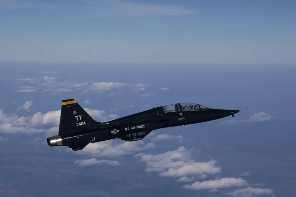 The Air Force awarded a contract on Monday to integrate augmented reality onto the T-38 jet trainer, similar to the one pictured en route to a training range over the Gulf of Mexico. 