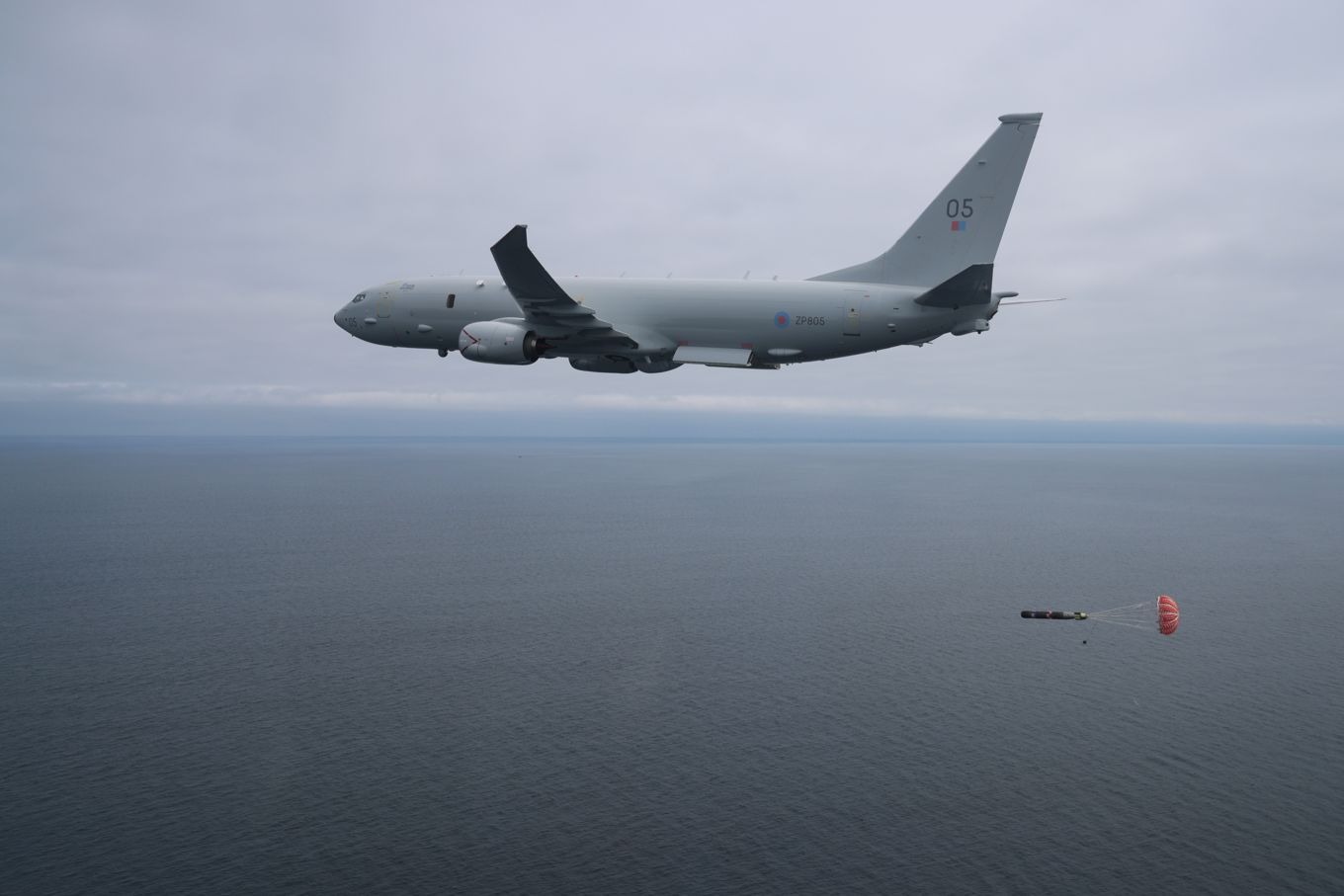 Royal Air Force P-8A Poseidon Maritime Patrol Aircraft Releases Torpedo for the First Time