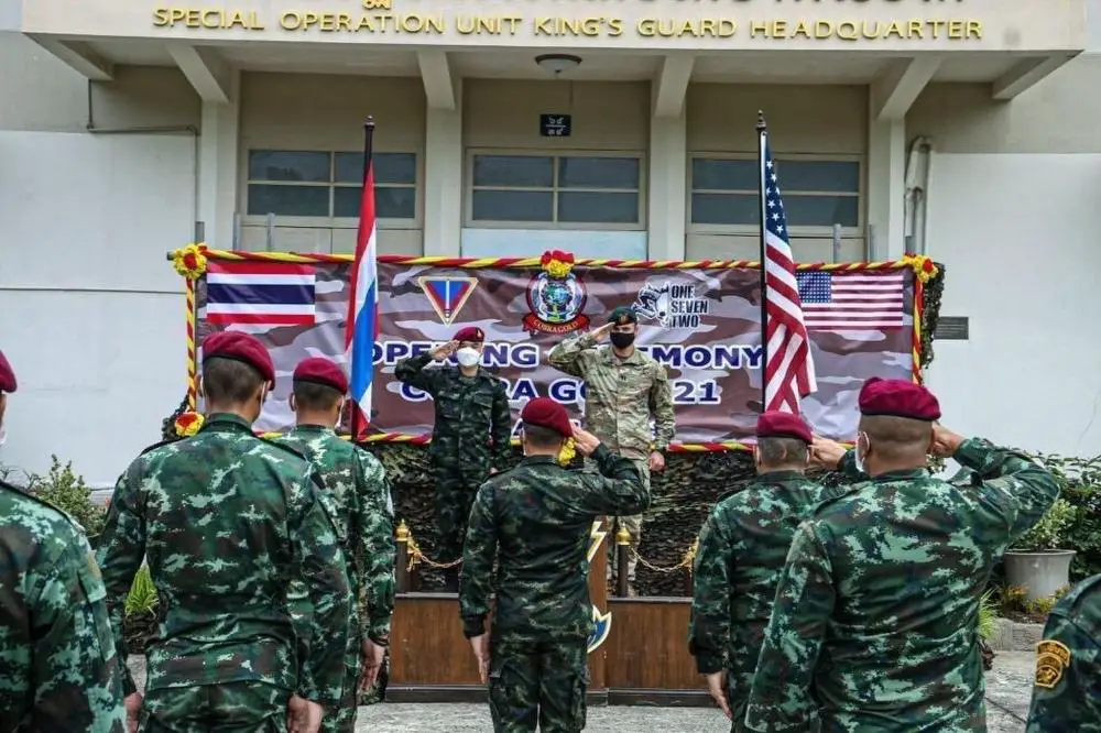 - Green Berets with 3rd Battalion, 1st Special Forces Group (Airborne), and their Royal Thai Army counterparts gather together for a group photo after the Cobra Gold 21 opening ceremony held at Camp Erawan, Lopburi, Kingdom of Thailand, on Aug. 2, 2021.