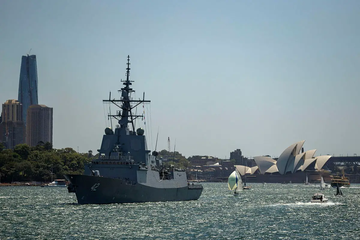 Hobart Class Destroyer HMAS Sydney departs Sydney Harbour to conduct high-end warfare exercises off the east coast of Australia.