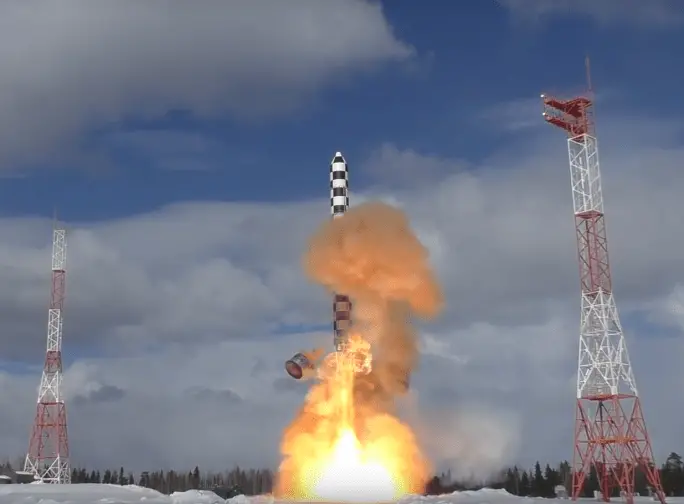 The Sarmat ICBM’s March 2018 ejection test at Plesetsk Cosmodrome.