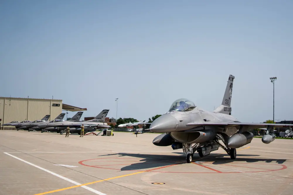 114th Aircraft Maintenance crew chiefs and 114th Fighter Wing pilots go through launch procedures during the readiness exercise Aug. 9, 2021, Joe Foss Field, S.D.