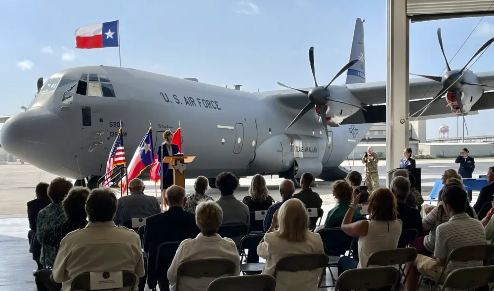 US Air National Guard 136th Airlift Wing Receives First C-130J Super Hercules Military Transport