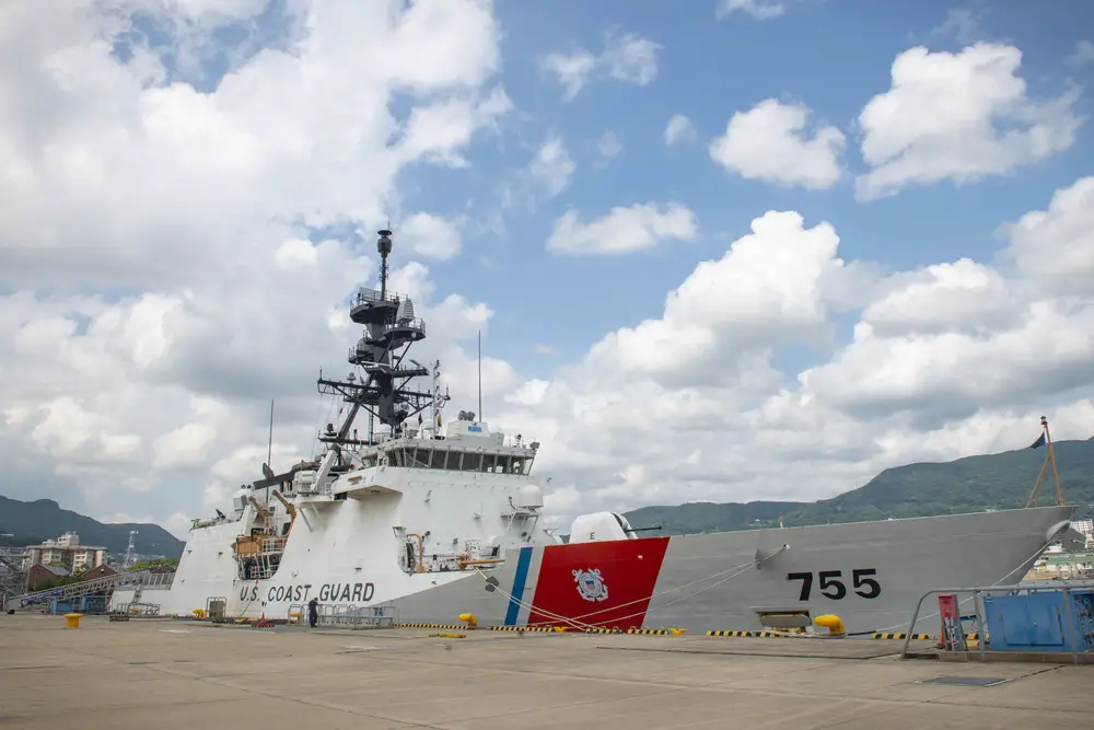 The U.S. Coast Guard cutter USCGC Munro (WMSL 755) is moored pierside during a visit to Commander, Fleet Activities Sasebo, Japan (CFAS) Aug. 20, 2021.