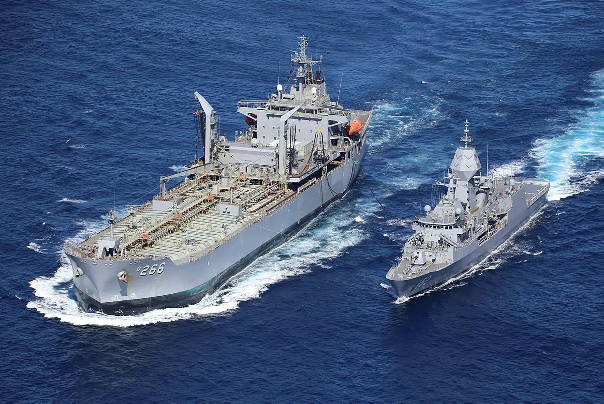 HMAS Warramunga conducts a Replenishment at Sea with HMAS Sirius prior to departing Australian waters to participate in Exercise MALABAR.