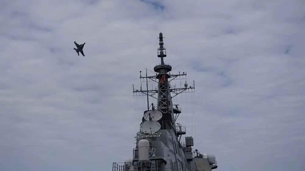 JMSDF Destroyer JS Myoko Conducted Electronic Warfare with US Navy EA-18G Growler