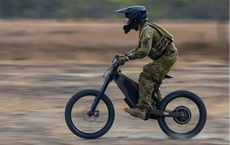 Trooper Timothy Palmer from the 2nd/14th Light Horse Regiment (Queensland Mounted Infantry) training on the Australian Army Stealth Reconnaissance E-Bike at Townsville Field Training Area, Queensland.