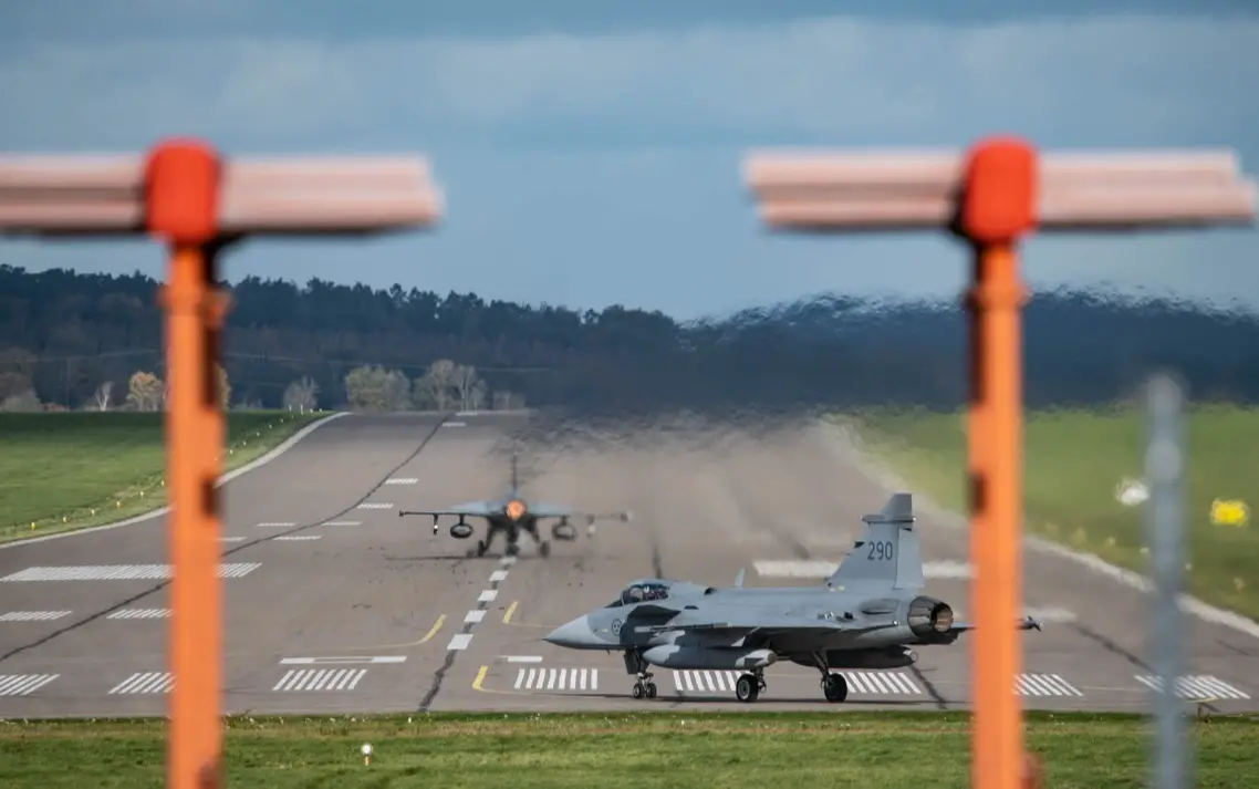 Swedish Gripens line up for take off en-route to integrate with B-1 bombers over the Baltic Sea. Photo courtesy of Swedish Air force.