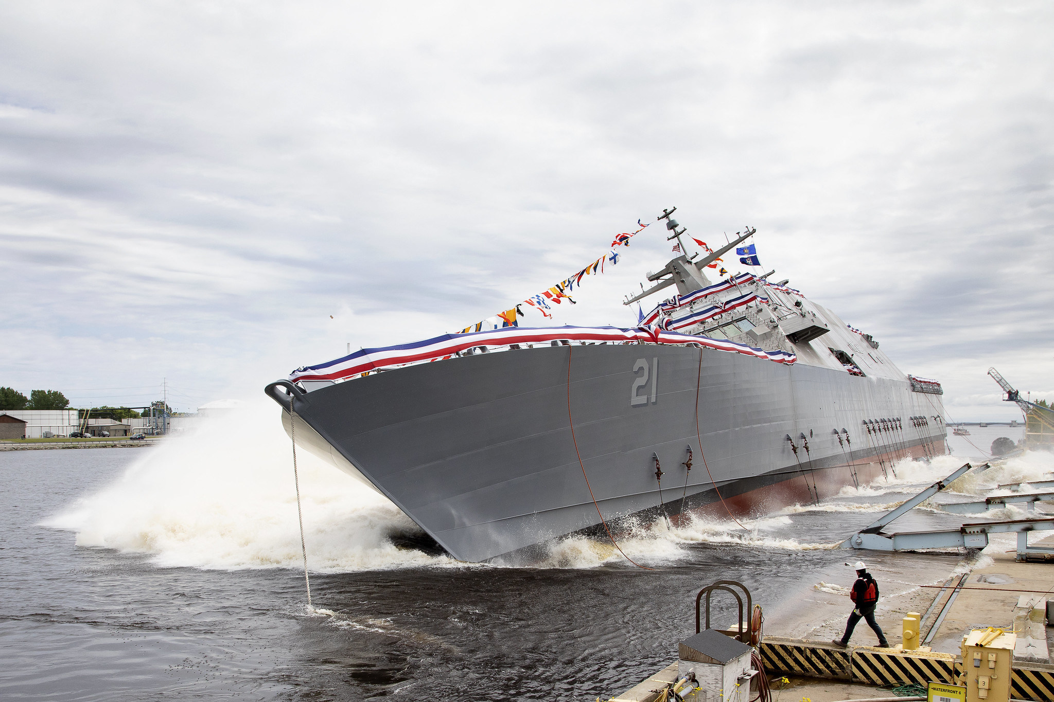  The Lockheed Martin (NYSE: LMT)-led shipbuilding team launched Littoral Combat Ship (LCS) 21, the future USS Minneapolis-Saint Paul into the Menominee River at the Fincantieri Marinette Marine Shipyard. 
