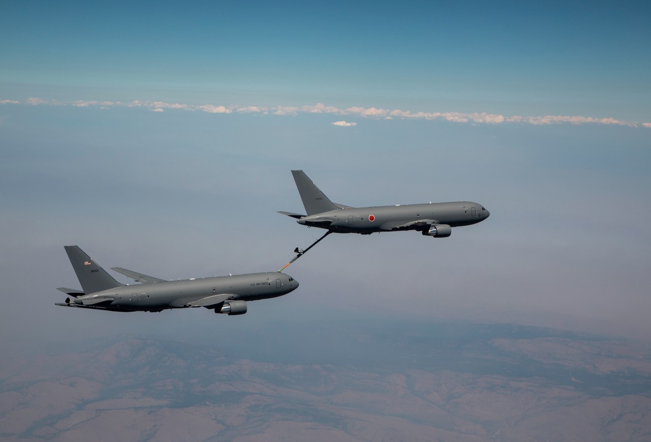 Japan Air Self-Defense Force first KC-46 during trials with a US counterpart. Photo by Boeing