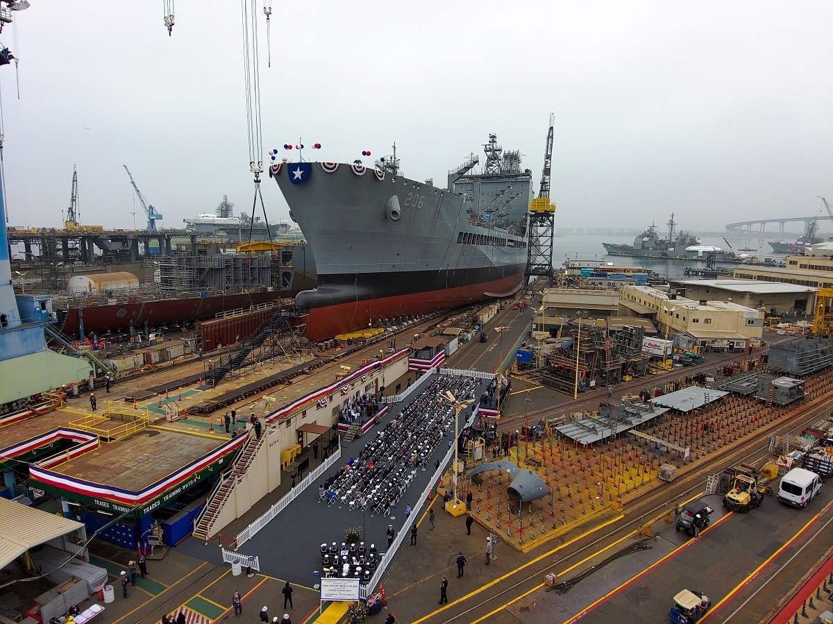 General Dynamics NASSCO Christens and Launches Future US Navy USNS Harvey Milk
