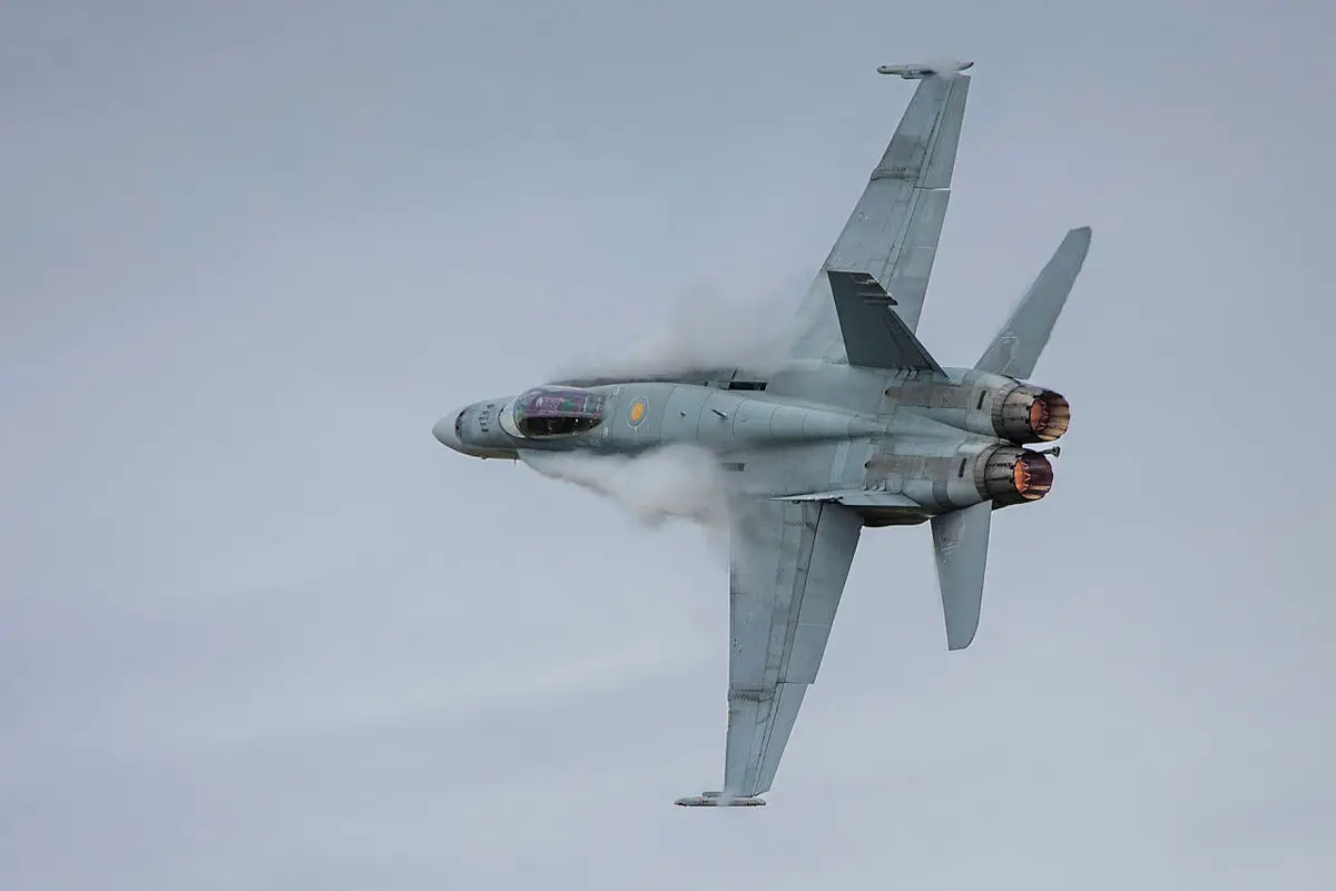 The Royal Australian Air Force F/A-18A A21-002 display at the Classic Hornet end of an era celebration at RAAF Williamtown, New South Wales.