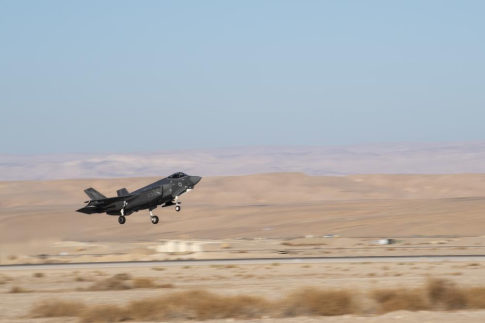 An Israeli Air Force “Adir” (F-35I) from the 116th “Lions of the South” Squadron takes off from the flightline of Uvda Air Base, Israel, during Blue Flag 21 on Oct. 18, 2021. 