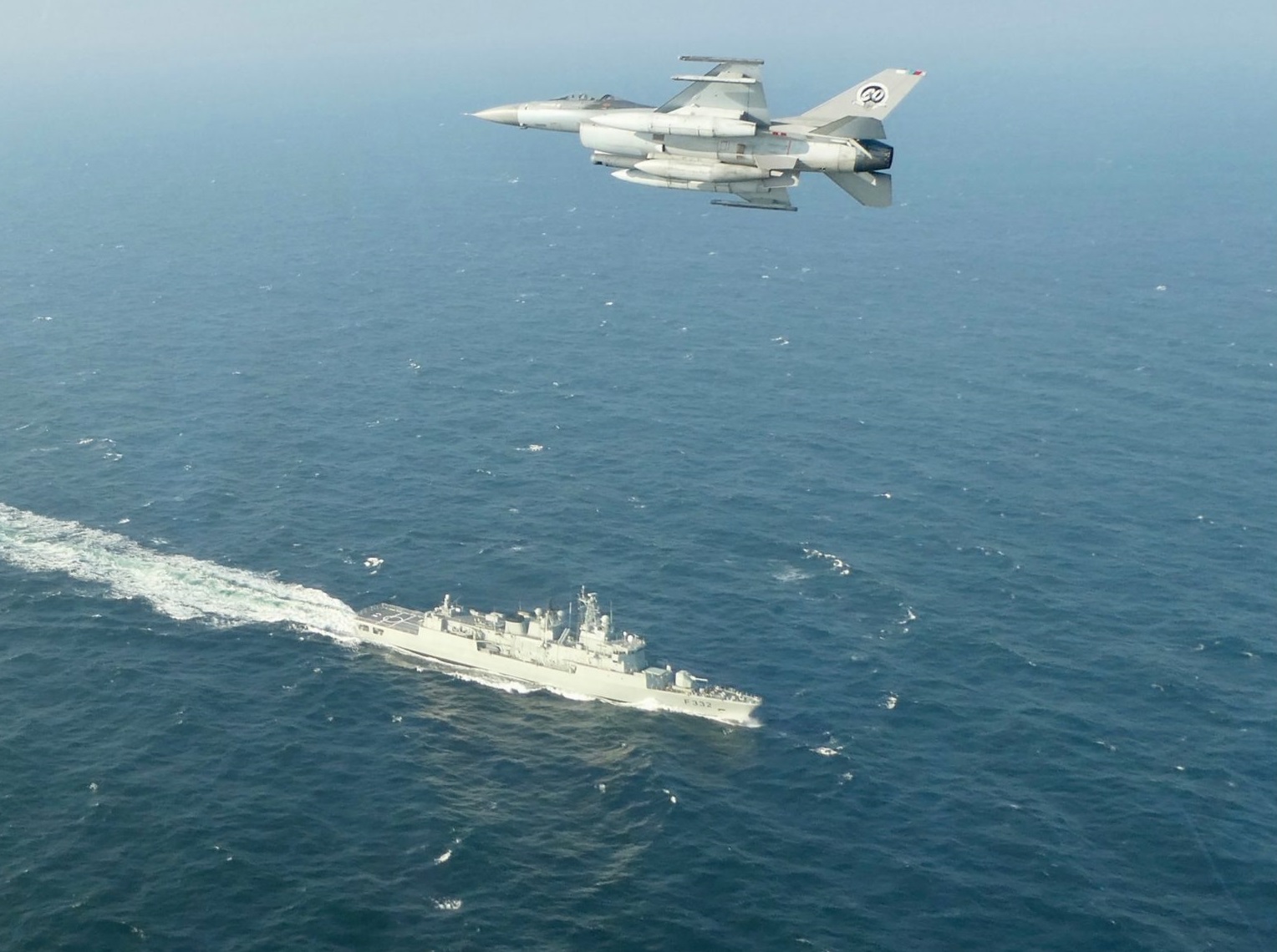Portuguese F-16 Fighters and Frigate Corte-Real Train Anti-ship Warfare Mission Over Baltic Sea
