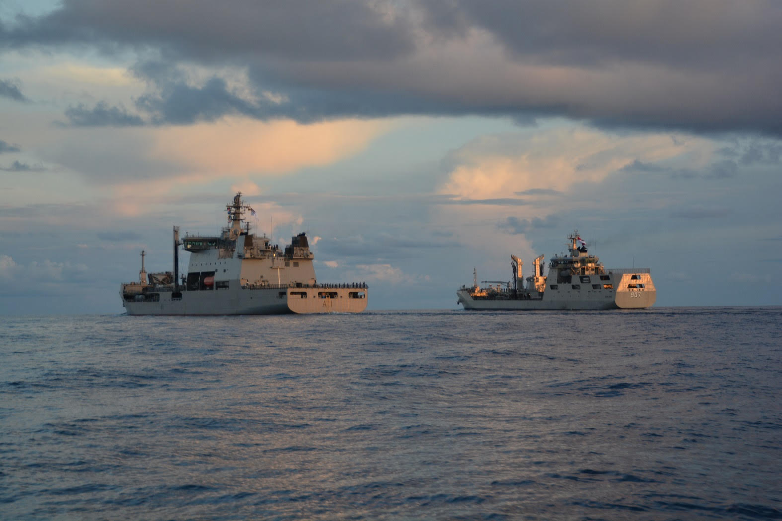 Royal New Zealand Navy HMNZS Aotearoa conducts tactical manoeuvring with Indonesian Navy KRI Bontang