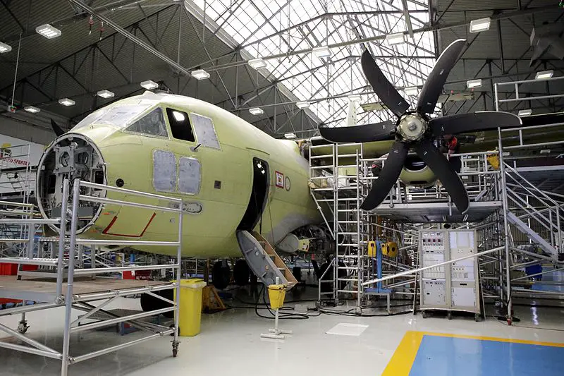 A C-27J Spartan on the assembly line in Italy