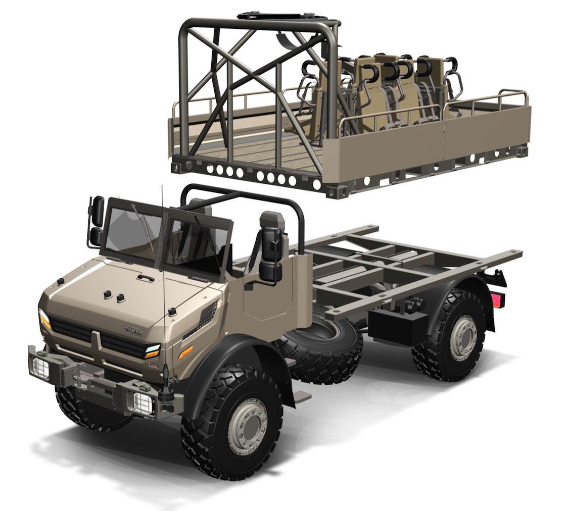 The Jankel LTTV delivers a multi-role platform which benefits from a removable ballistic protection kit, interoperability with the FOX fleet of vehicles and a fully integrated suite of military sub-systems including Roll Over Protection System (ROPS), weapon mounts, a communications fit and removable mission modules.