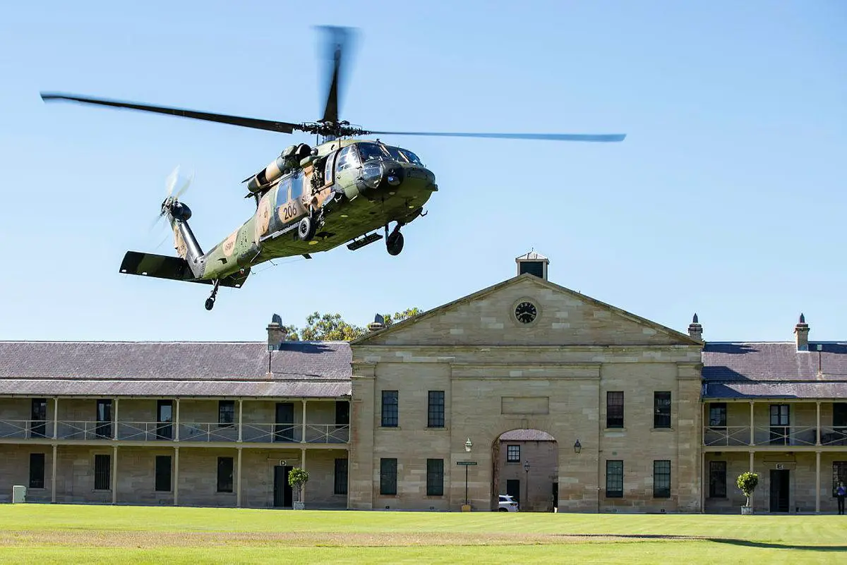 An Australian Army S-70A-9 Black Hawk helicopter lands at Victoria barracks in Sydney for a visit from the Minister for Defence the Hon Peter Dutton MP.