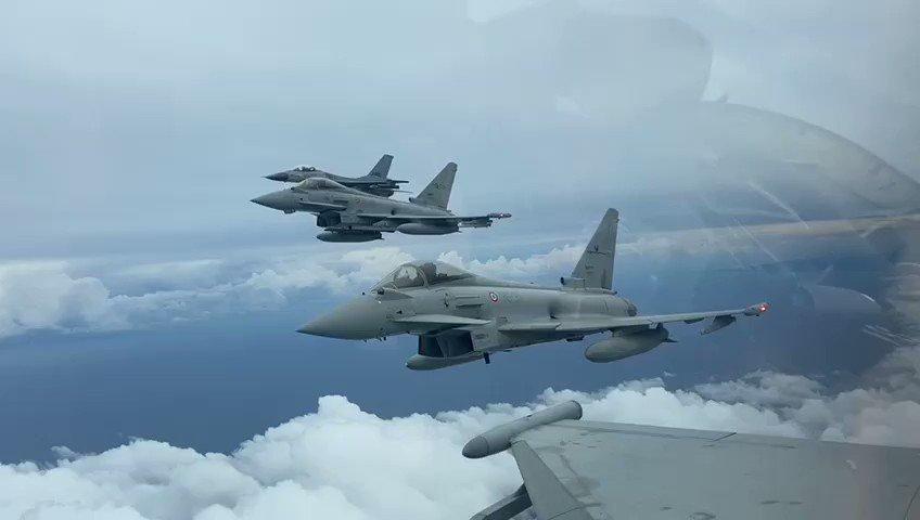 Italian Eurofighter in formation with Dutch F-16s during exercise Gioia Falcon in southern Italy. Photo courtesy of the Royal Netherlands Air Force.