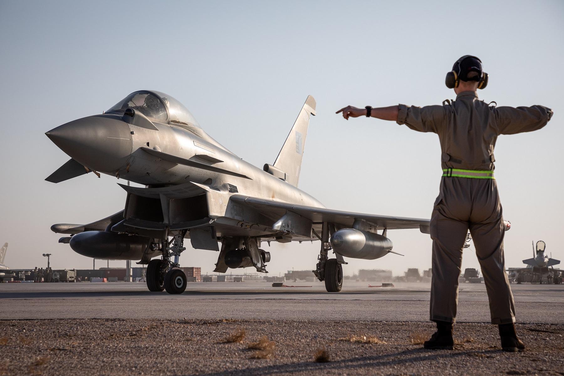 Royal Air Force Typhoon Eurofighter Fighter Destroys Hostile Drone in Syria
