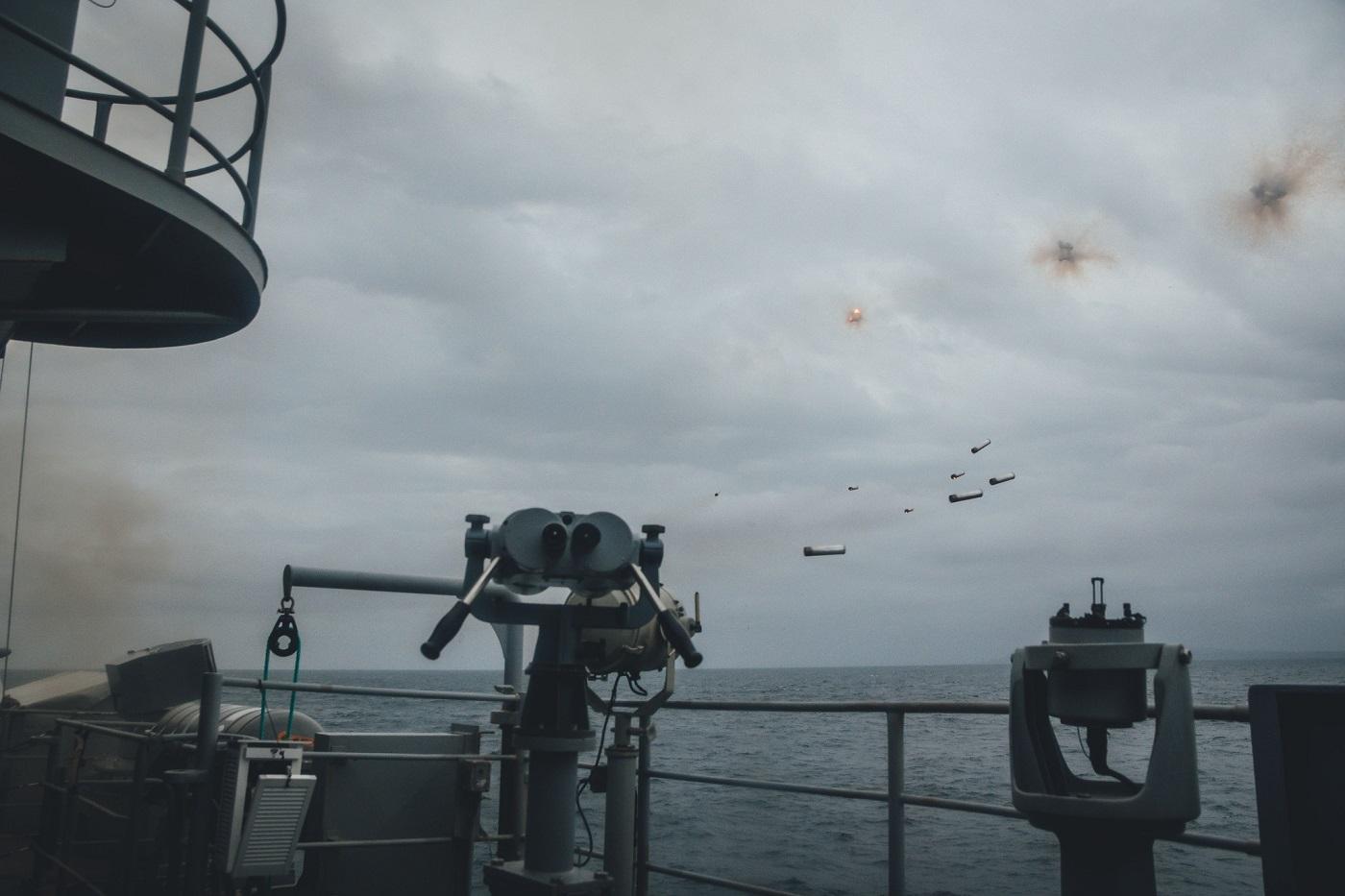 Royal New Zealand Navy HMNZS Te Kaha (F77) Firing Multi Ammunition Softkill System (MASS)