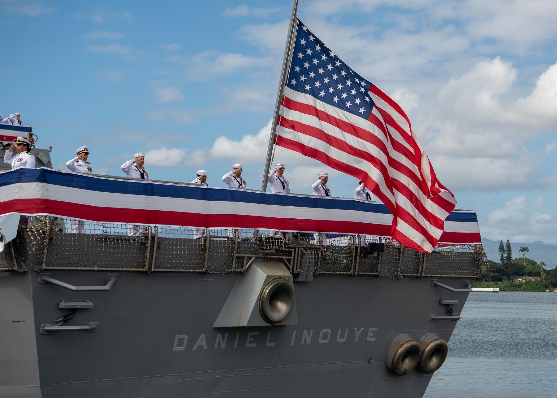 US Navy Guided-missile Destroyer USS Daniel Inouye  (DDG 118) Commissioned at Pearl Harbor