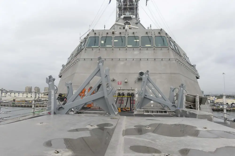 US Navy Littoral Combat Ship USS Oakland (LCS-24) Installs Naval Strike Missile System