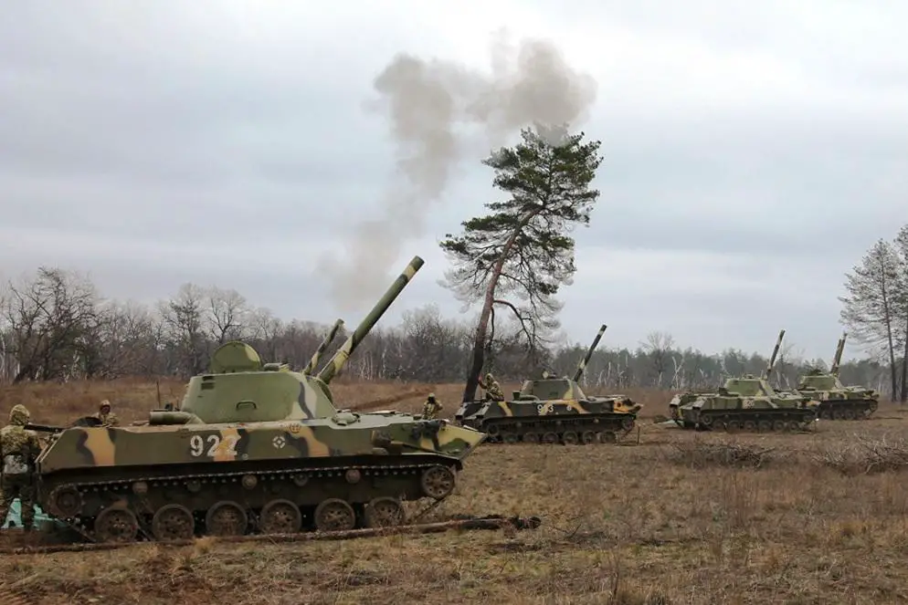 Ukrainian Ground Forces 2S3 Akatsiya self-propelled howitzers