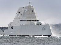 Future Zumwalt-class Destroyer USS Lyndon B. Johnson Sails Away from General Dynamics Bath Iron Works