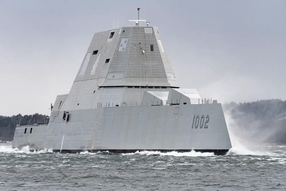 Future Zumwalt-class Destroyer USS Lyndon B. Johnson Sails Away from General Dynamics Bath Iron Works