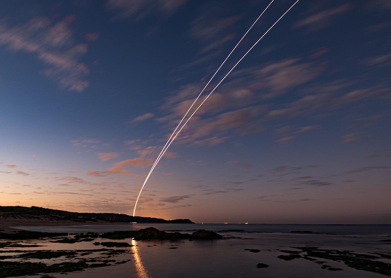Two Arrow 3 interceptors are launched during a test of the missile defense system on January 18, 2022. 