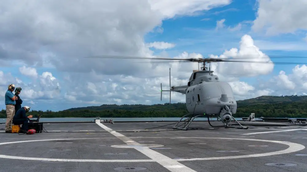  Sailors attached to Helicopter Sea Combat Squadron (HSC) 23, assigned to the Independence-variant littoral combat ship USS Jackson (LCS 6) and Naval Engineering Technology (NET) technicians perform ground turns on an MQ-8C Fire Scout on the flight deck of Jackson. 