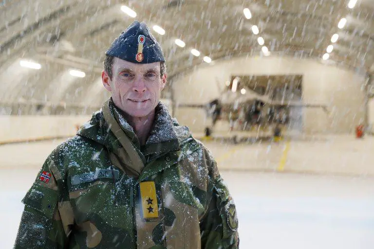 Chief of the Royal Norwegian Air Force, Major General Rolf Folland, in front of one of the F-35s based at Evenes. (Photo by Torbjørn Kjosvold, Norwegian Armed Forces)
