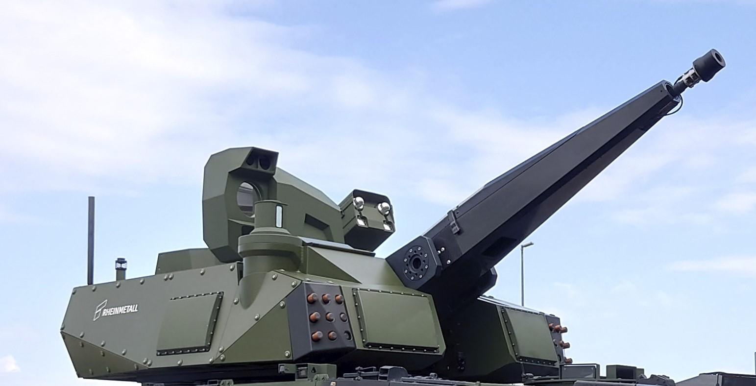 Skyranger ground based air defence turret with high-energy laser(HEL) effectors.