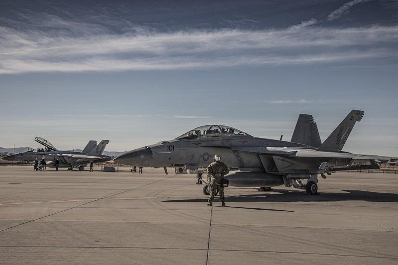 Royal Air Force Regiment Personnel Control US Navy F/A-18 Hornet Aircraft on Exercise EAGLE LIGHTNING