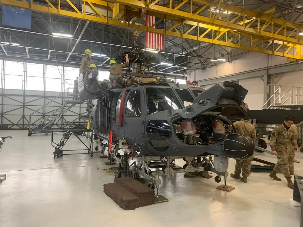 U.S. Air Force Airmen with the 41st Rescue Generation Squadron perform a phase inspection on a HH-60W Jolly Green II helicopter Jan 20, 2022, at Moody Air Force Base, Georgia. This will be the first 720 hour phase inspection done on the Whiskey since it entered service. (Courtesy photo)