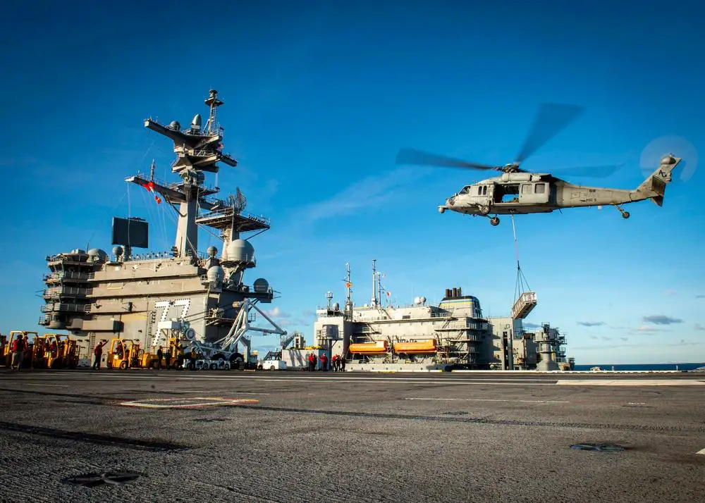 US Navy Aircraft Carrier USS George HW Bush (CVN 77) Completes Ammo Onload