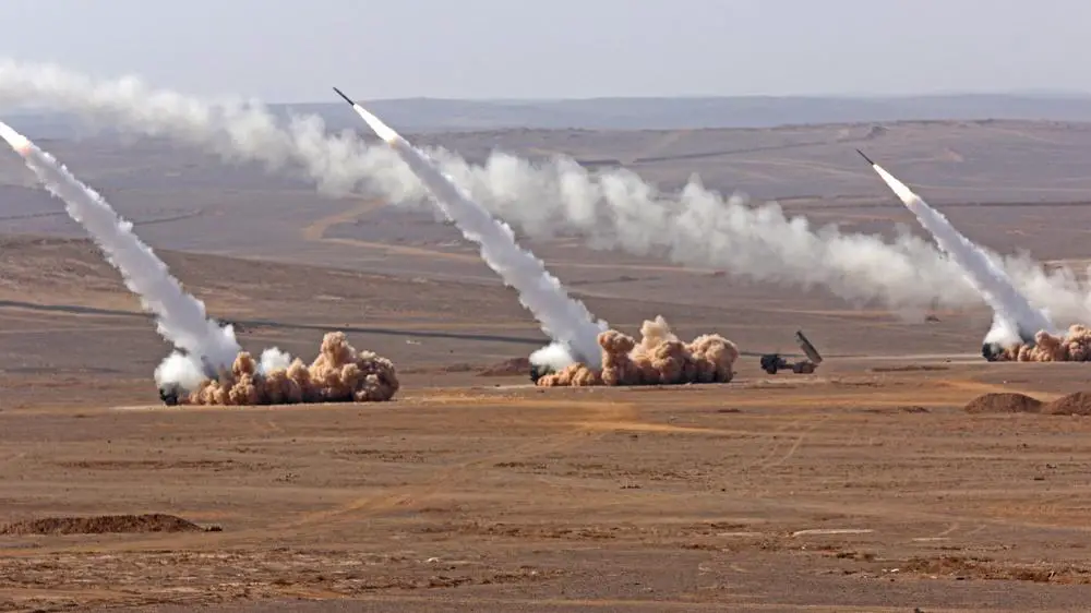 Soldiers from the Jordanian Army’s 29th Royal HIMARS Battalion and the U.S. Army’s 3rd Battalion, 321st Field Artillery Regiment conduct a live-fire exercise