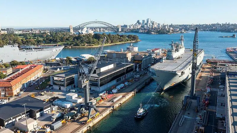 Royal Australian Navy Landing Helicopter Dock HMAS Adelaide enters the Captain Cook Graving Dock