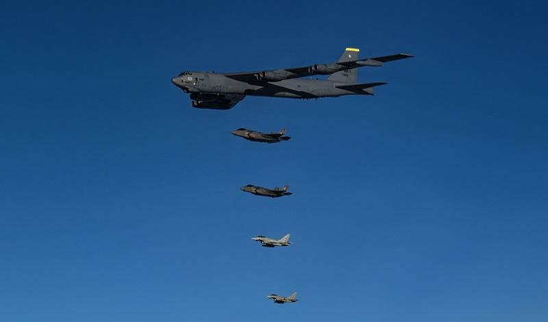 Allied Fighter Aircraft Integrate with US Air Force B-52s in the Mediterranean Region
